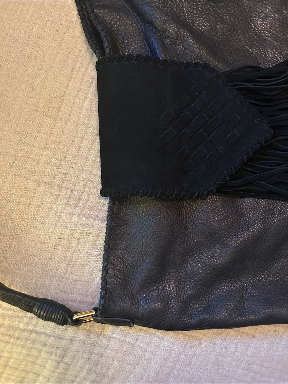 Margot Black Leather Fringe Hobo Bag. - Picture 8 of 11